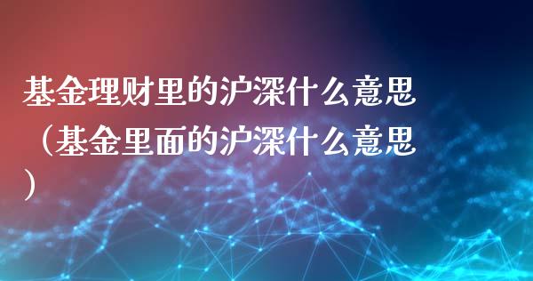 基金理财里的沪深什么意思（基金里面的沪深什么意思）_https://www.kuaijiepai.net_期货理财_第1张
