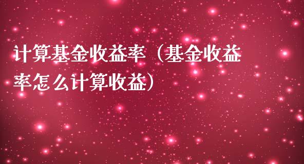 计算基金收益率（基金收益率怎么计算收益）_https://www.kuaijiepai.net_期货理财_第1张