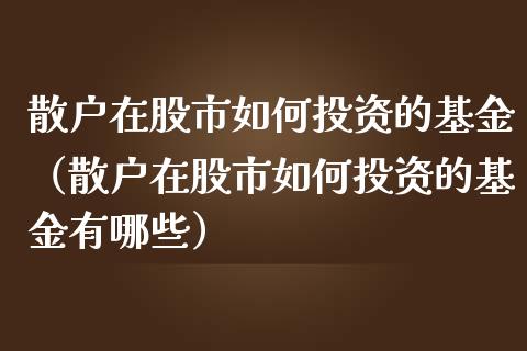 散户在股市如何投资的基金（散户在股市如何投资的基金有哪些）_https://www.kuaijiepai.net_期货理财_第1张
