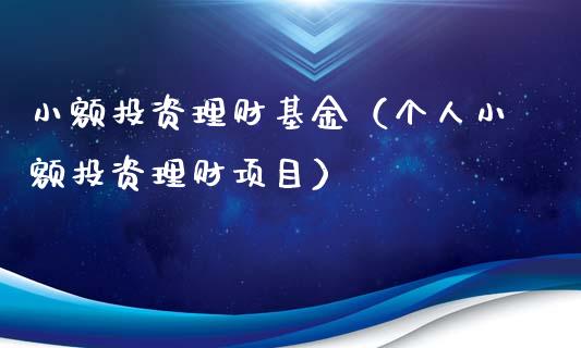 小额投资理财基金（个人小额投资理财项目）_https://www.kuaijiepai.net_投资理财_第1张