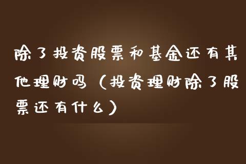 除了投资股票和基金还有其他理财吗（投资理财除了股票还有什么）_https://www.kuaijiepai.net_投资理财_第1张