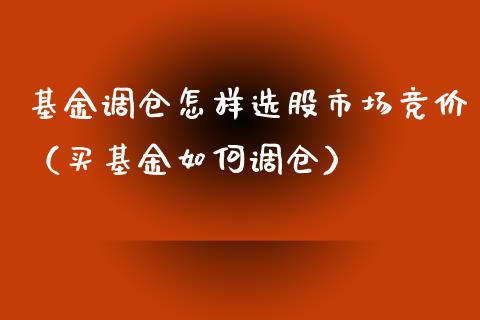 基金调仓怎样选股市场竞价（买基金如何调仓）_https://www.kuaijiepai.net_期货理财_第1张