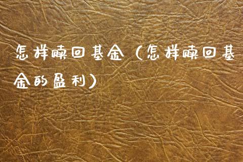 怎样赎回基金（怎样赎回基金的盈利）_https://www.kuaijiepai.net_期货理财_第1张