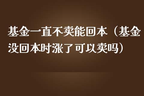 基金一直不卖能回本（基金没回本时涨了可以卖吗）_https://www.kuaijiepai.net_期货理财_第1张