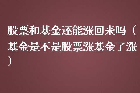 股票和基金还能涨回来吗（基金是不是股票涨基金了涨）_https://www.kuaijiepai.net_投资理财_第1张