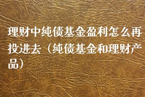 理财中纯债基金盈利怎么再投进去（纯债基金和理财产品）_https://www.kuaijiepai.net_期货理财_第1张