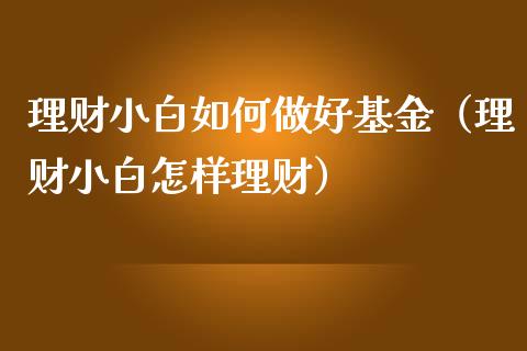 理财小白如何做好基金（理财小白怎样理财）_https://www.kuaijiepai.net_投资理财_第1张