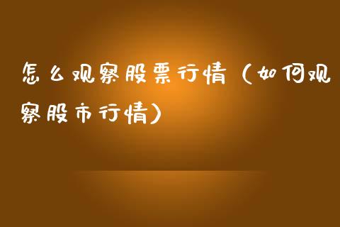 怎么观察股票行情（如何观察股市行情）_https://www.kuaijiepai.net_股票理论_第1张