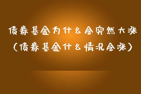 债券基金为什么会突然大涨（债券基金什么情况会涨）_https://www.kuaijiepai.net_期货理财_第1张