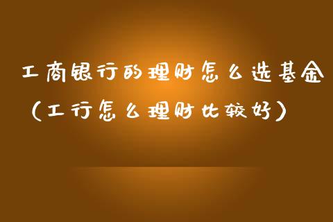 工商银行的理财怎么选基金（工行怎么理财比较好）_https://www.kuaijiepai.net_投资理财_第1张