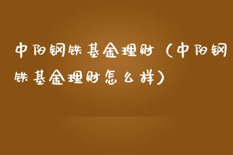 中阳钢铁基金理财（中阳钢铁基金理财怎么样）_https://www.kuaijiepai.net_投资理财_第1张