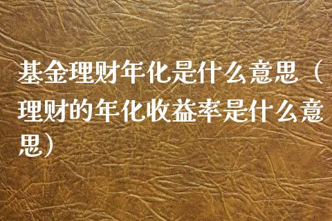 基金理财年化是什么意思（理财的年化收益率是什么意思）_https://www.kuaijiepai.net_期货理财_第1张