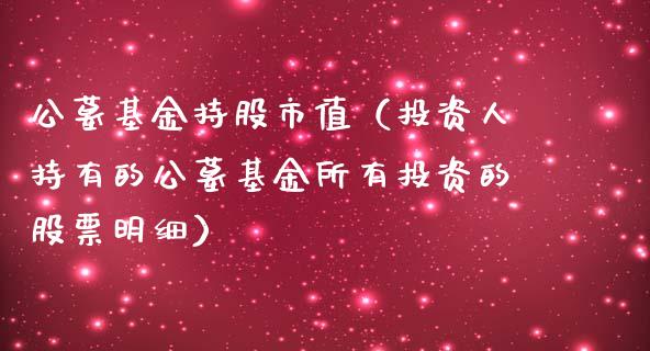 公墓基金持股市值（投资人持有的公墓基金所有投资的股票明细）_https://www.kuaijiepai.net_期货理财_第1张