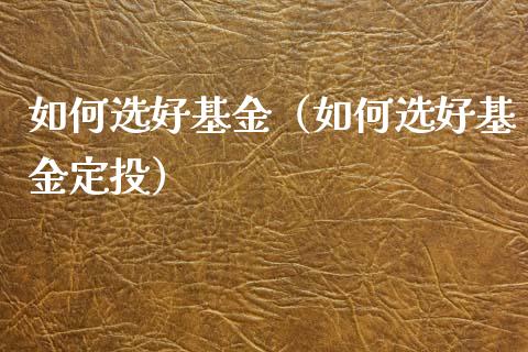 如何选好基金（如何选好基金定投）_https://www.kuaijiepai.net_投资理财_第1张