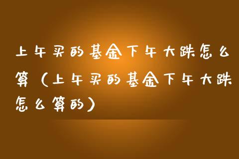 上午买的基金下午大跌怎么算（上午买的基金下午大跌怎么算的）_https://www.kuaijiepai.net_期货理财_第1张