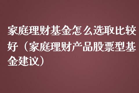 家庭理财基金怎么选取比较好（家庭理财产品股票型基金建议）_https://www.kuaijiepai.net_期货理财_第1张