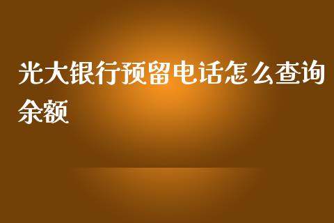 光大银行预留电话怎么查询余额_https://www.kuaijiepai.net_国际股建_第1张