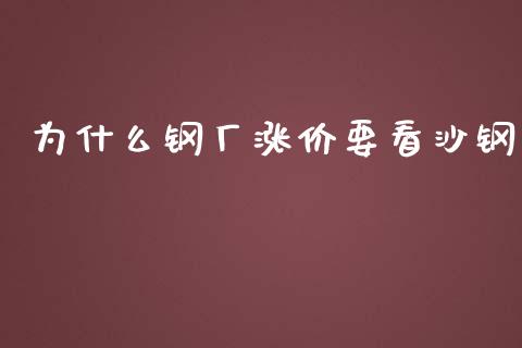为什么钢厂涨价要看沙钢_https://www.kuaijiepai.net_期货资讯_第1张