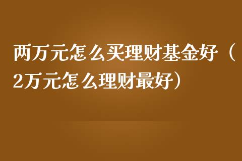 两万元怎么买理财基金好（2万元怎么理财最好）_https://www.kuaijiepai.net_期货理财_第1张