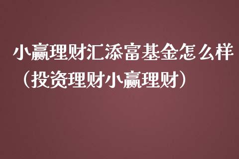 小赢理财汇添富基金怎么样（投资理财小赢理财）_https://www.kuaijiepai.net_期货理财_第1张