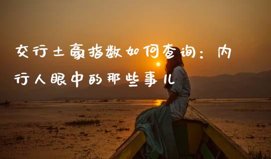 交行土豪指数如何查询：内行人眼中的那些事儿_https://www.kuaijiepai.net_期货资讯_第1张