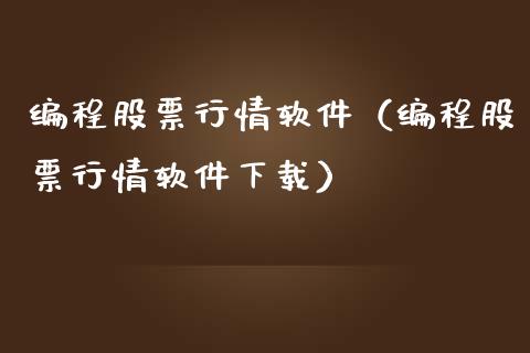 编程股票行情软件（编程股票行情软件下载）_https://www.kuaijiepai.net_股票理论_第1张