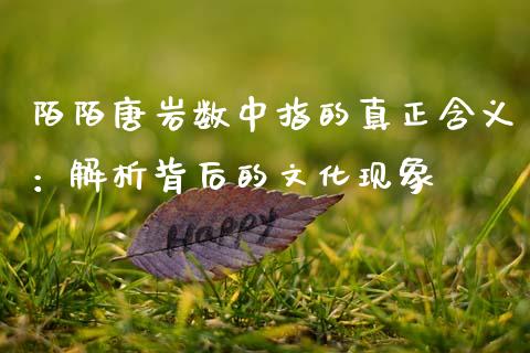 陌陌唐岩数中指的真正含义：解析背后的文化现象_https://www.kuaijiepai.net_国际期货_第1张
