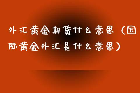 外汇黄金期货什么意思（国际黄金外汇是什么意思）_https://www.kuaijiepai.net_国际期货_第1张