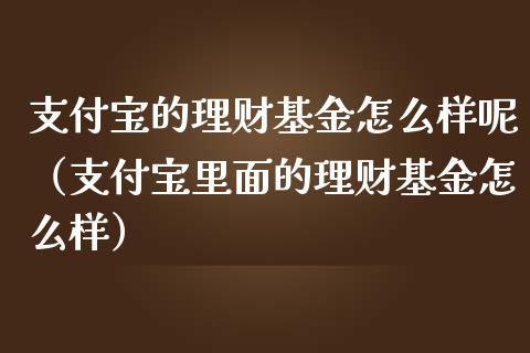 支付宝的理财基金怎么样呢（支付宝里面的理财基金怎么样）_https://www.kuaijiepai.net_期货理财_第1张