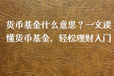 货币基金什么意思？一文读懂货币基金，轻松理财入门_https://www.kuaijiepai.net_投资理财_第1张