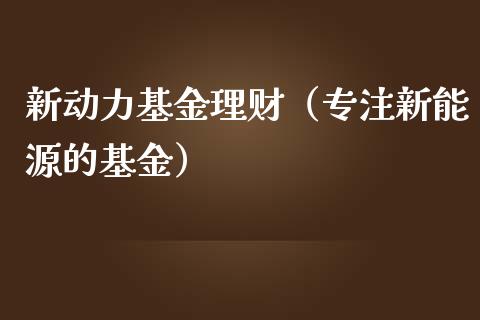 新动力基金理财（专注新能源的基金）_https://www.kuaijiepai.net_投资理财_第1张