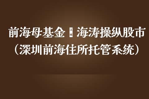 前海母基金靳海涛操纵股市（深圳前海住所托管系统）_https://www.kuaijiepai.net_期货理财_第1张