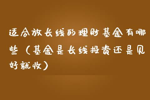 适合放长线的理财基金有哪些（基金是长线投资还是见好就收）_https://www.kuaijiepai.net_期货理财_第1张