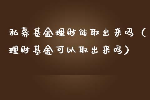 私募基金理财能取出来吗（理财基金可以取出来吗）_https://www.kuaijiepai.net_期货理财_第1张