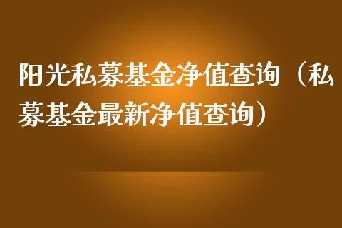 阳光私募基金净值查询（私募基金最新净值查询）_https://www.kuaijiepai.net_期货理财_第1张