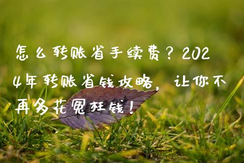 怎么转账省手续费？2024年转账省钱攻略，让你不再多花冤枉钱！_https://www.kuaijiepai.net_投资理财_第1张