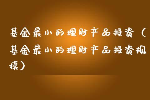 基金最小的理财产品投资（基金最小的理财产品投资规模）_https://www.kuaijiepai.net_投资理财_第1张