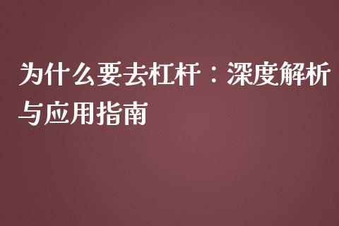 为什么要去杠杆：深度解析与应用指南_https://www.kuaijiepai.net_投资理财_第1张