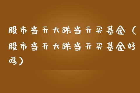 股市当天大跌当天买基金（股市当天大跌当天买基金好吗）_https://www.kuaijiepai.net_投资理财_第1张