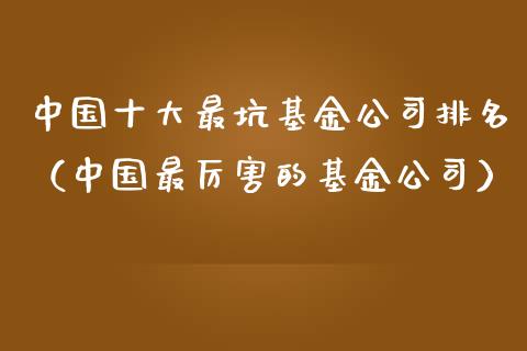 中国十大最坑基金公司排名（中国最厉害的基金公司）_https://www.kuaijiepai.net_期货理财_第1张